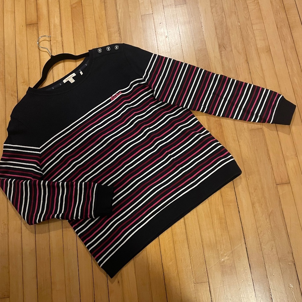 BARBOUR Coastal Collection Ramble Overlayer Crewneck Sweatshirt Striped Logo
